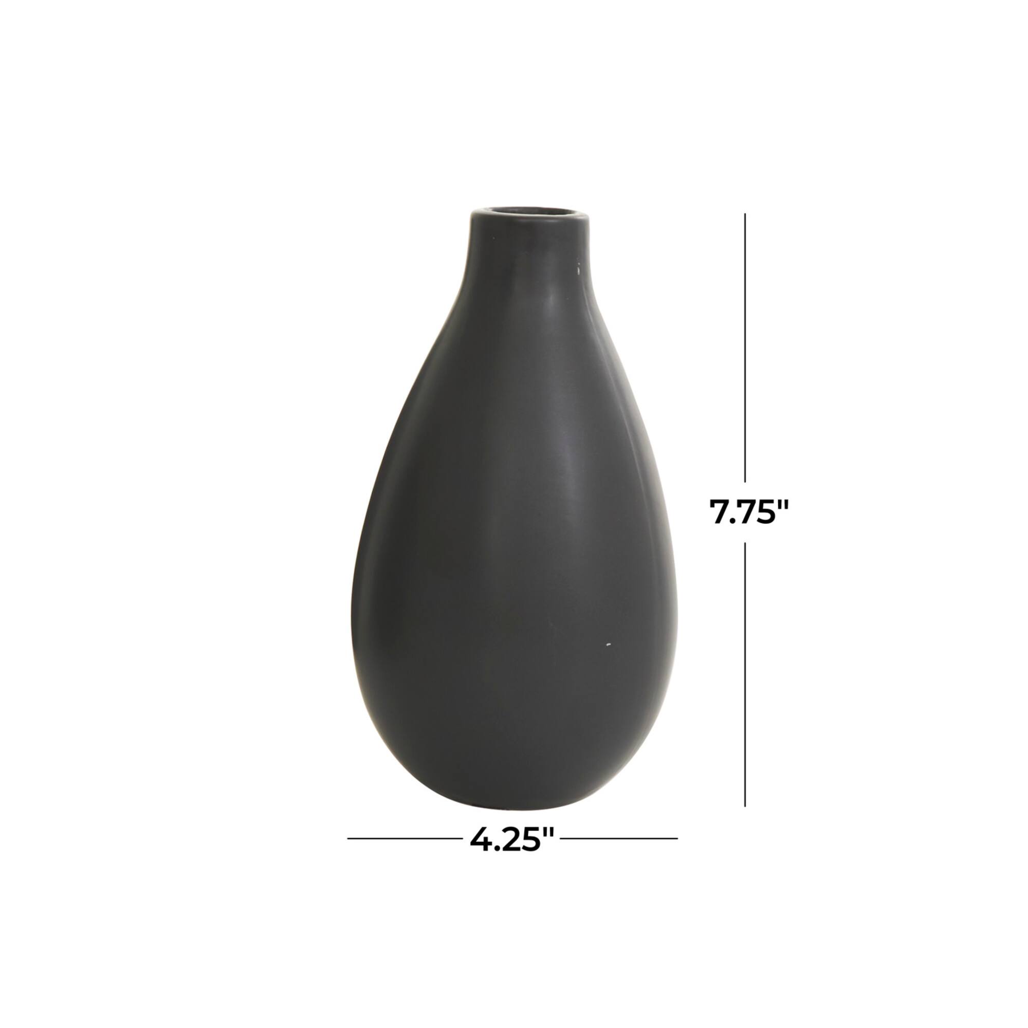 7.75" Black Minimalistic Ceramic Bulb Vase